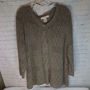 Jenny Boho Crochet Open Knit Cardigan Sweater Taupe 100% Cotton 1X